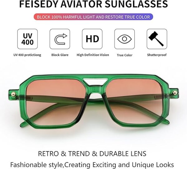 Limited time deal 26% off FEISEDY Vintage Square 70s Flat Aviator Sunglasses - Image 2